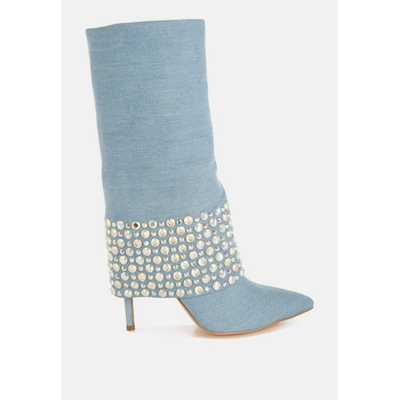 Mike Drop Diamante Rhinestones Denim Boots