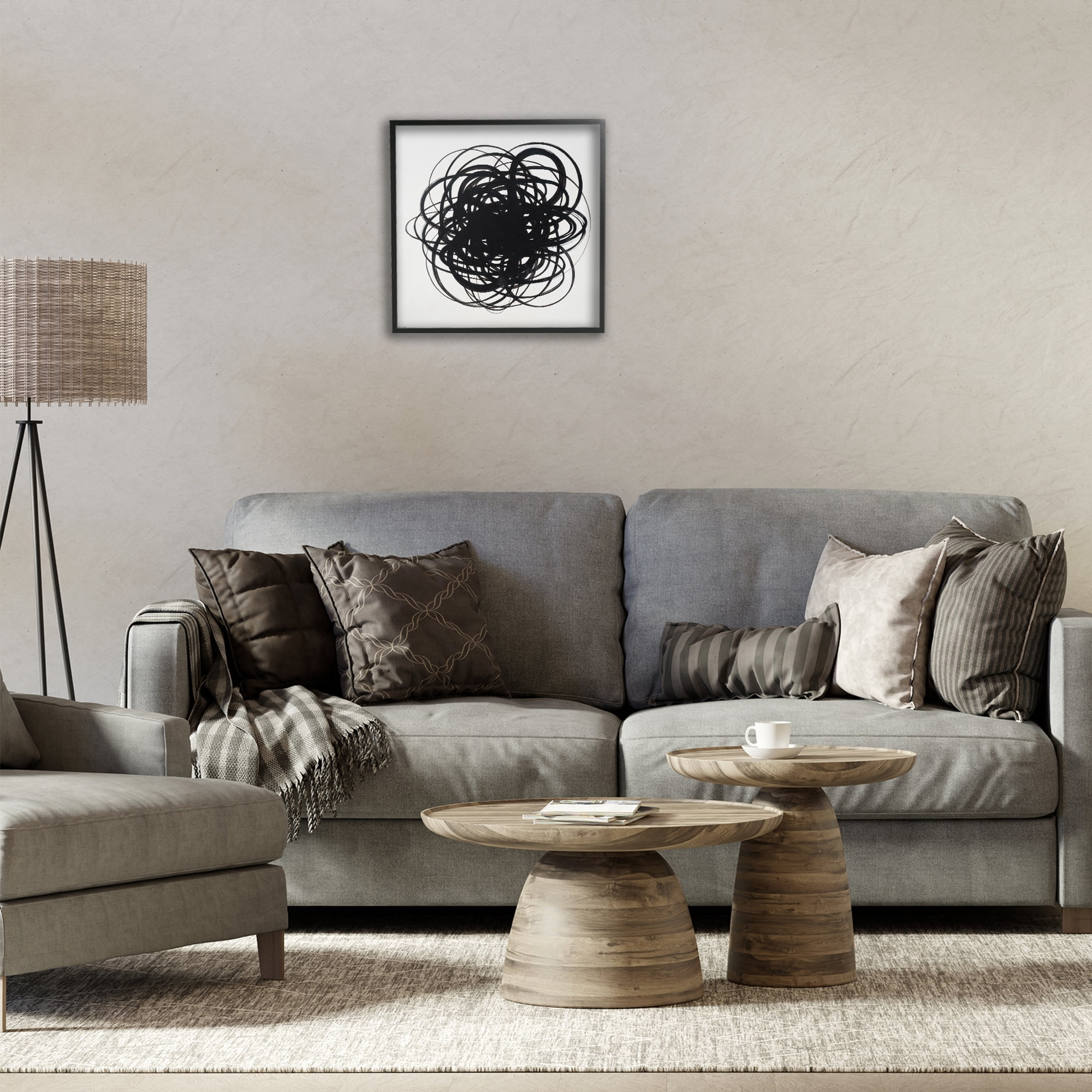 Stupell Industries Black Chaotic Scribble Abstract Painting Black Framed Art Print Wall Art, 17 x 17