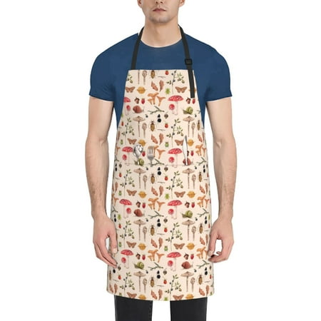 

Lukts Retro Autum Mushrooms Pattern Kitchen Cooking Aprons Adjustable Bib Soft Chef Apron with 2 Pockets for Men Women