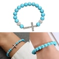 thumbnail image 2 of Stretchable Elastic Turquoise Stone Crucifix 10mm Beads Hand Chain Spiritual Jewelry For Daily Outfits, 2 of 8