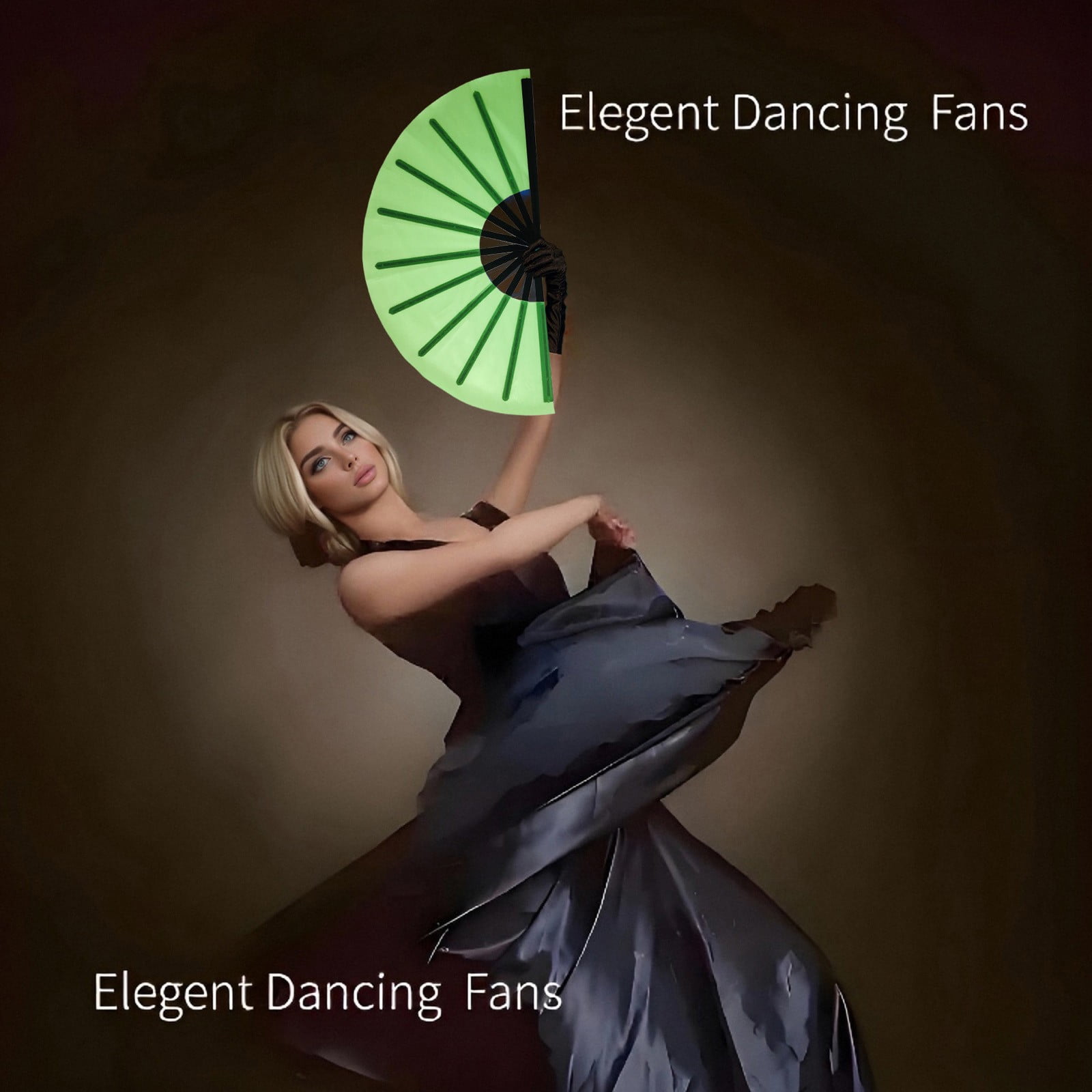2pcs Boots On The Ground Line Dancing Clacking Fans - Large Foldable Popping Fans For Women, Black