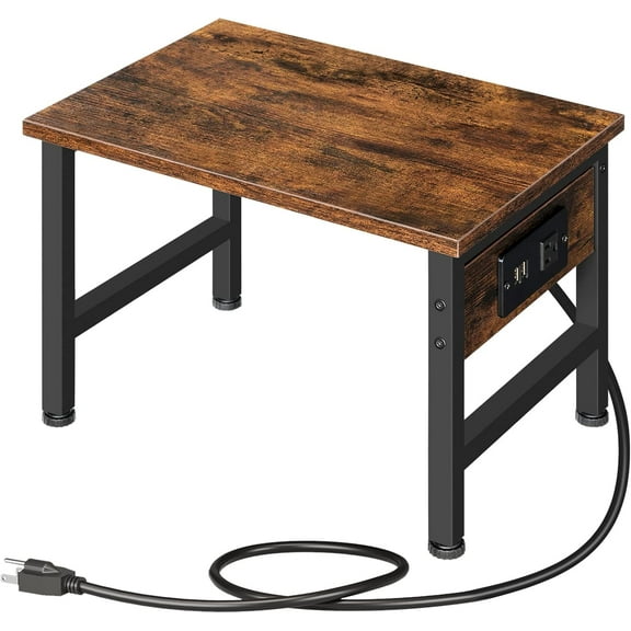 Printer Stand for Desk, Desktop Printer Stand with Charging Station, Small Printer Table with Storage Hook, Under Desk Printer Cart, File Rack for Home Office BF01UPS01