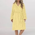 thumbnail image 3 of Women's Flannel Heart Print Hooded Bathrobe,Plush Belted Long Robe with Cozy Fleece Fabric for Autumn Winter Season, Cold Weather Comfort, Home Spa,Self-Care Moments and Sweet Cute Loungewear Yellow, 3 of 6