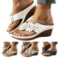thumbnail image 6 of Women's Orthopedic Wedge Sandals Fashion Flower Leather High Heels Flip Flops Dress Slippers Beach Slides, 6 of 8