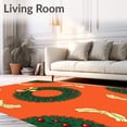 thumbnail image 2 of ODIKA 3'x5' Machine Washable Non-Slip Area Rug, Festive Pine Wreath with Berries and Gold Ribbon Accent High Traffic Rug with Pad, Orange, 614831, 2 of 8