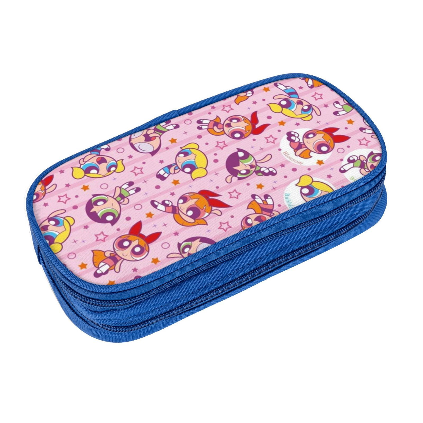 The Powerpuff Gi-rls Pencil Case Large Capacity Pencil Pouch Penbag Office Stationery Organizer Travel Makeup Bag Blue