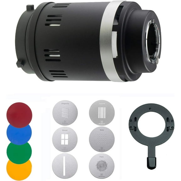 WELLMAKING Conical Snoot Bowens Mount Studio Lighting Accessory,4 Color Filters and 6 Gobos Included for Monolight Photography LED Light and Strobe Light Photographic Equipment.Not Include prime Lens