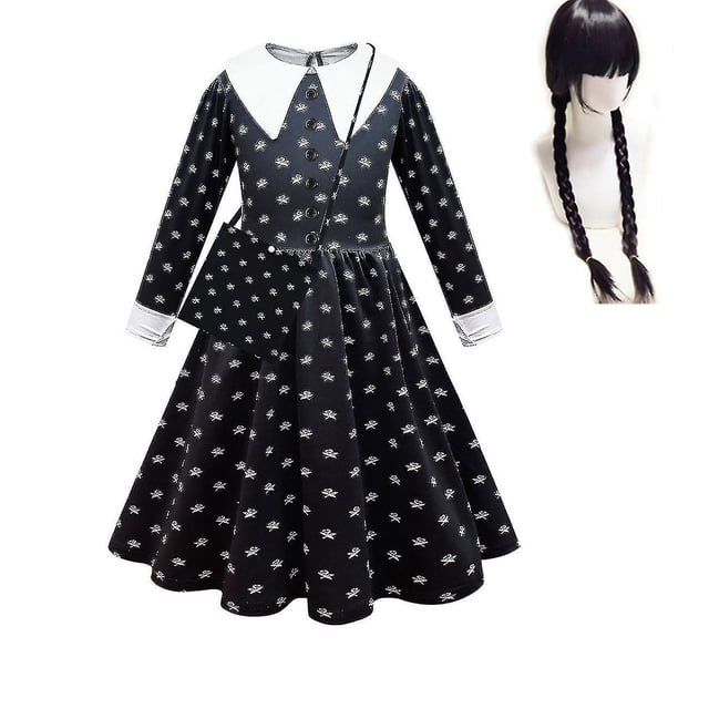 2023 Wednesday Addams Cosplay disfraz conjunto niñas negro vestido estampado carnaval fiesta disfraz-solo vestidos-110cm Computadora Computadora Computadora portátil