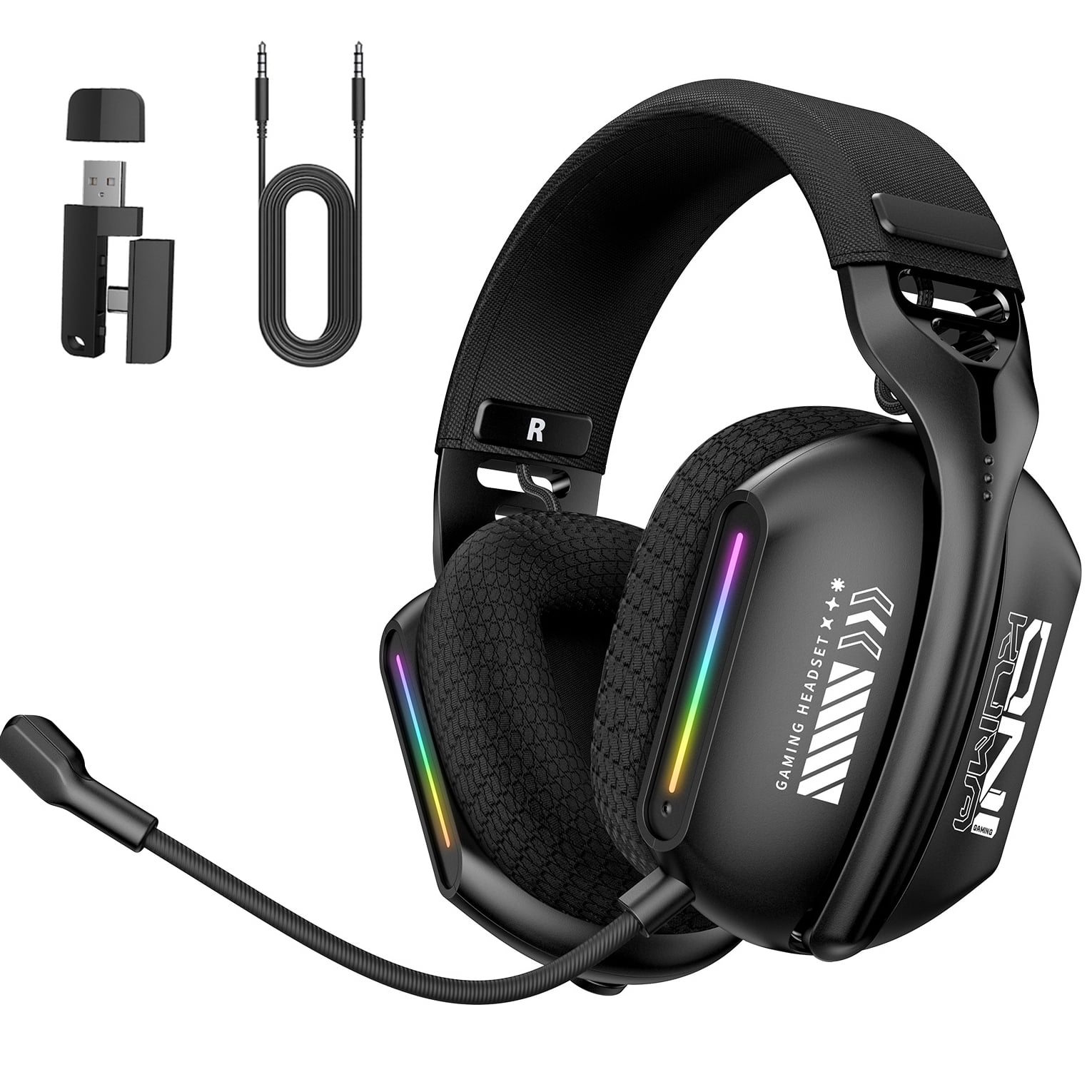 2.4GHz Wireless Gaming Headset for PS4/PS5/Xbox/Switch/PC, Bluetooth Over Ear Headphones with ENC Noise Cancelling Mic,7.1 Stereo Surround Sound, 40mm Drivers, 60H Battery Gaming Headphone