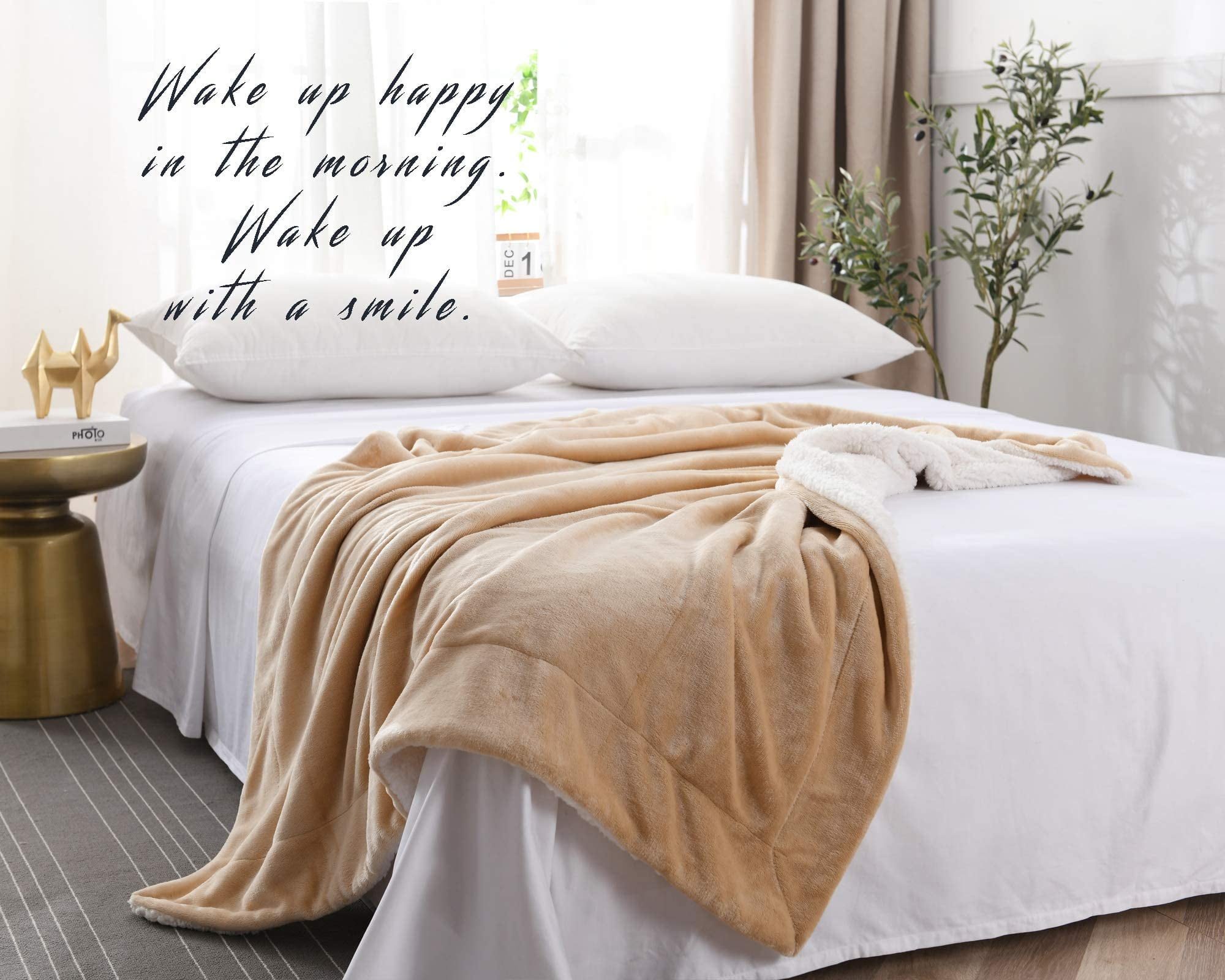 MOSHU Sherpa Bed Blankets Double Reversible Fluffy for Bed Warm Soft Twin Flannel Fleece Blankets