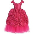 thumbnail image 2 of Flower Girl Dress Embroidered Ankle Length Taffeta Dress for Big Girl Fuchsia 16 CA.596D, 2 of 4