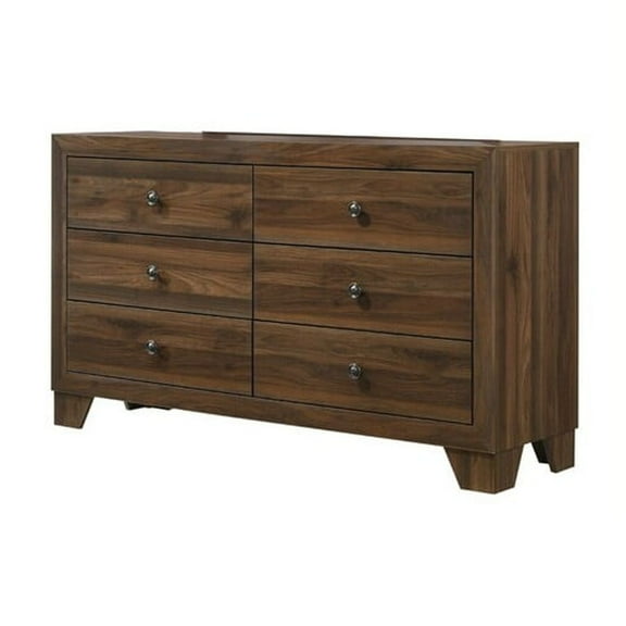 Benjara 6 Drawer Wooden Dresser with Round Knobs and Tapered Legs, Brown