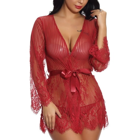 

ZZWXWB Cardigan For Women Plus Size Underwear Lace Transparent Front Cardigan Pajamas Women S Suspender Nightdress Red S