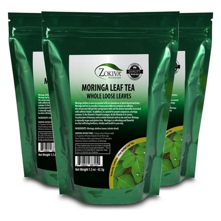 Moringa Leaves Loose 3-Pack - 1.5oz Each - Organic Dried 100% Natural Vegan and Gluten-Free Zokiva