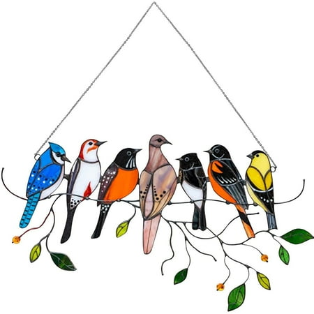 

FAIOIN Multicolor Stained Birds on Wire Acrylic Suncatcher Window Panel Hanging Pendant