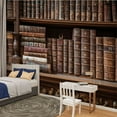 thumbnail image 2 of Peel and Stick Wallpaper Faux Vintage Bookshelf Antique Bookcase Books Wooden Shelves Old Modern Art Wall Mural Decor Self Adhesive and Removable 100in x 144in, 2 of 8