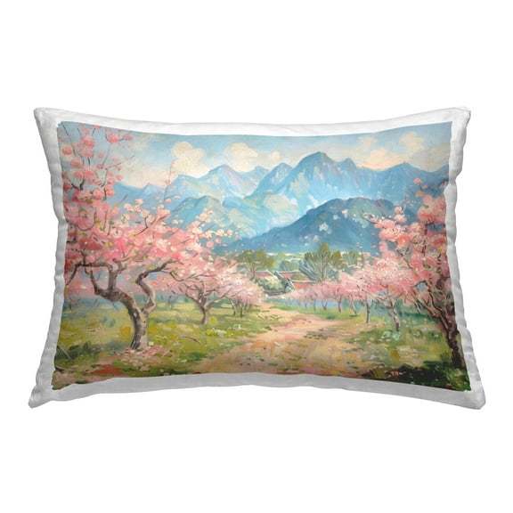 Stupell Industries Cherry Blossom Mountains 14" x 20" Landscape & Nature Print Polyester Throw Pillow, Zip Closure 1 Count