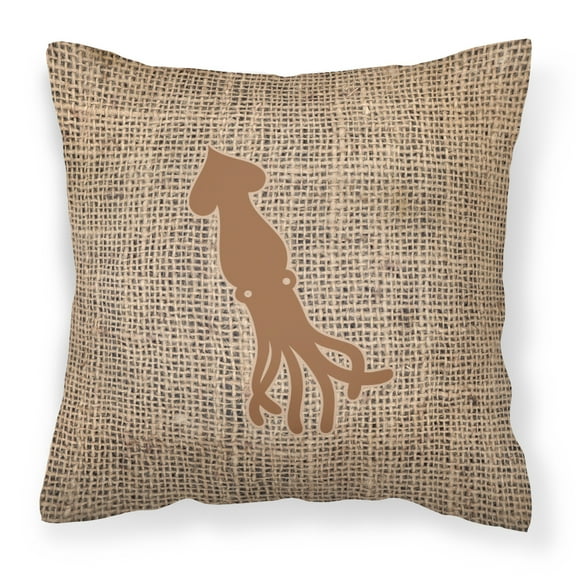 Carolines Treasures BB1096-BL-BN-PW1414 Squid Burlap and Brown Canvas Fabric Decorative Pillow BB1096 14Hx14W