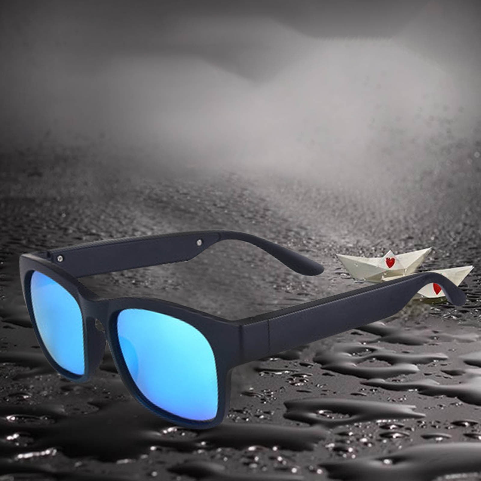 Bluetooth Bone Conduction Sunglasses – Polarized Audio Glasses, Wireless Sports Headphones, IP7 Waterproof, 4H Playtime for Running/Cycling/Driving (Sky Blue)