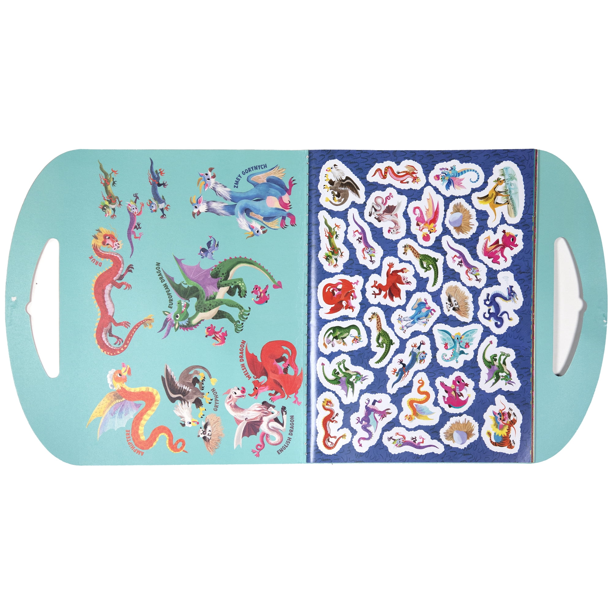 eeBoo: Dragon Shiny Sticker Book - 200+ Sparkling Fantasy Stickers, 3 Sizes: Little-Big-Very Big, Carry Handle, Various Mythical Versions, Kids 3+