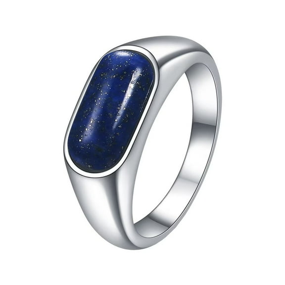 PAMTIER Women's Stainless Steel 8mm Simple Vintage Thin Square Synthetic Turquoise Gemstone Stacking Signet Pinky Ring Silver Blue Size 10