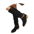 thumbnail image 3 of Knee High Boots for Women Wide Calf Sweater Knitted Ruched Comfortable Tall Boots Fashion Side Zipper Low Heel Slouch Buckle Straps Motorcycle Riding Boot Round Toe Vintage Winter Boot, 3 of 8