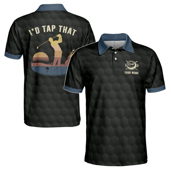 Custom Name I'd Tap That Golf Black Cobalt Blue Collar Men's Polo S-5XL