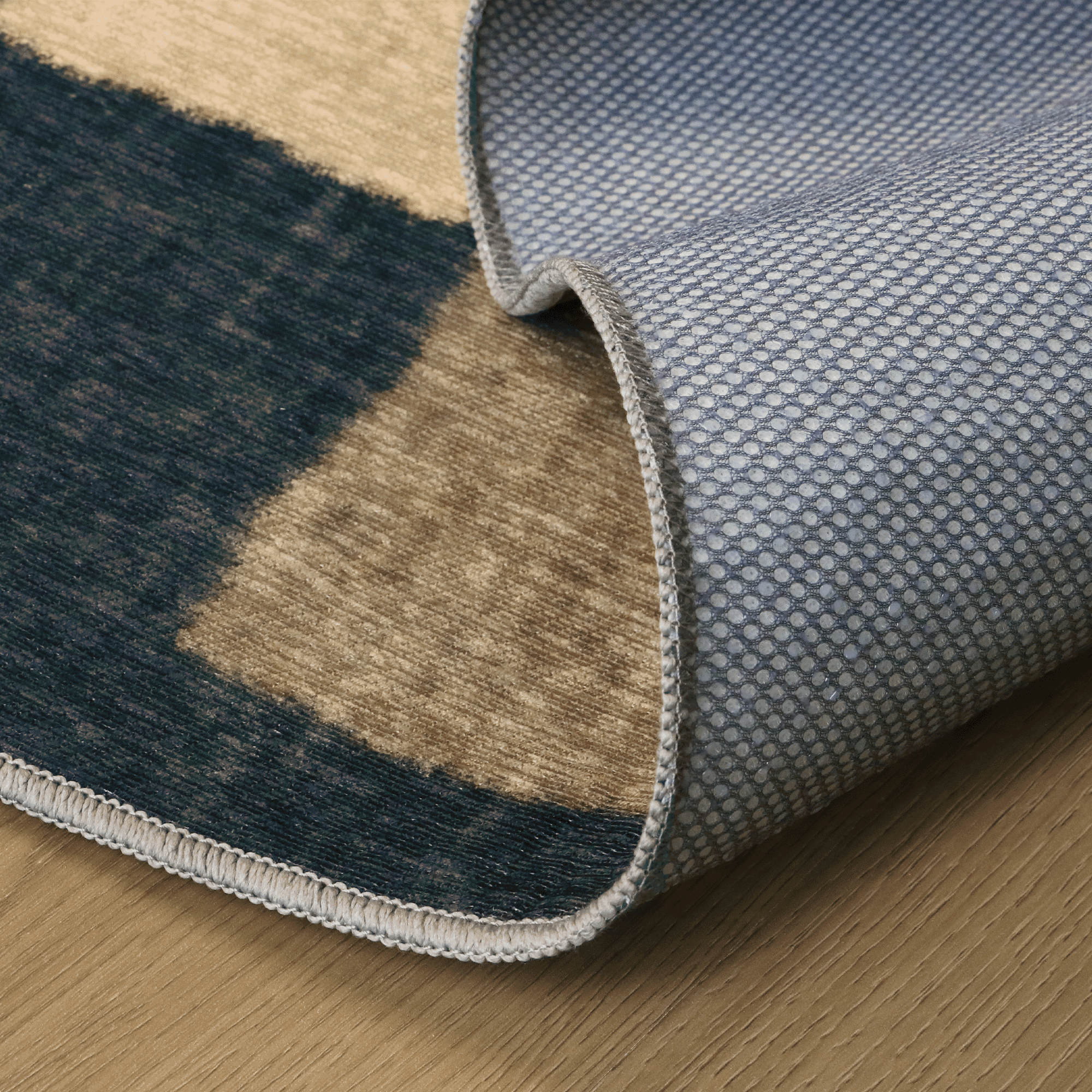 DEORAB Outdoor Rugs 4'X6' Chenille Patio Rug Three-Layer Material Imitation Silicone Spot Molding Camping Outside Rv Mat, Blue Black & Brown