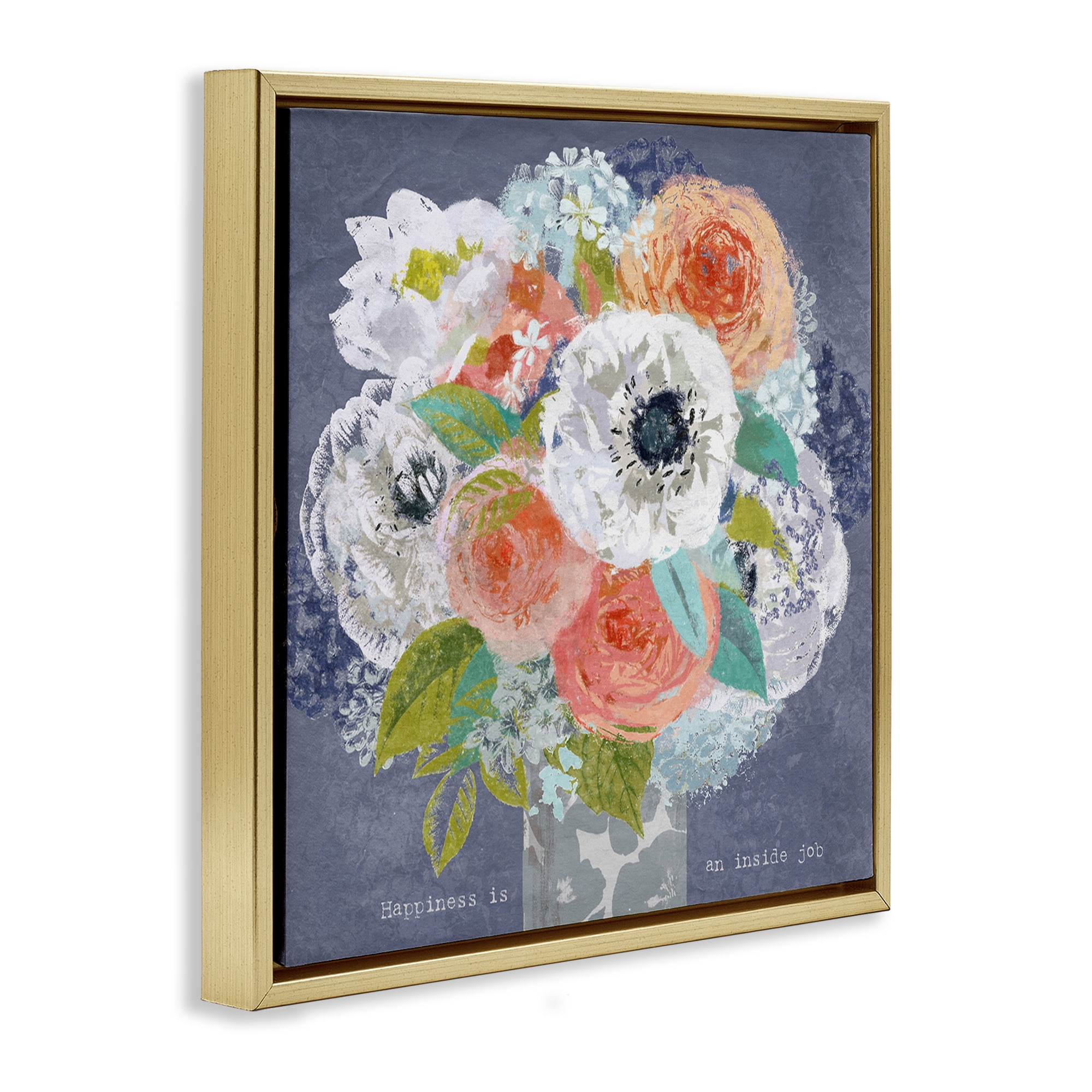 Stupell Industries Happiness Is An Inside Job Gold Framed Floater Canvas Wall Art, design by Suzanne Nicoll