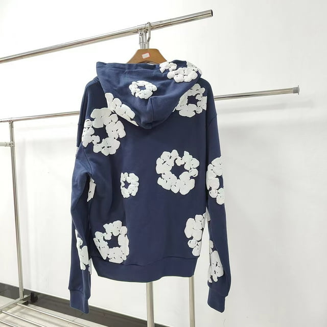 Sweat à Capuche en Denim avec Imprimé en Mousse Kapok, Unisexe