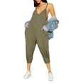 thumbnail image 2 of Women's Loose Sleeveless Jumpsuits Capris Spaghetti Strap Harem Capri Pants Casual Romper Overalls Summer Outfits (L, Army Green), 2 of 7