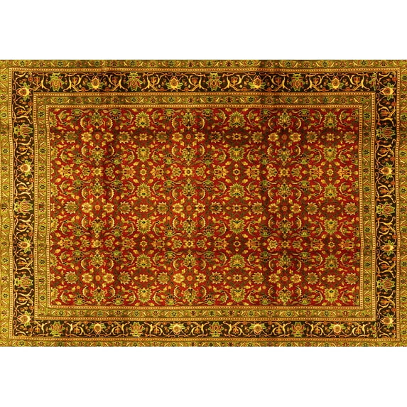 Ahgly Company Machine Washable Indoor Rectangle Persian Yellow Traditional Area Rugs, 2' x 5'