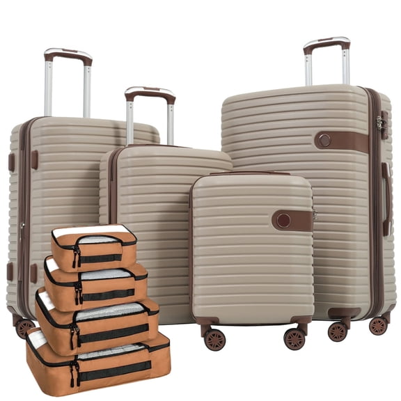Zateety 4 Piece Luggage Set, Hardshell Suitcase Set with TSA Lock and Spinner Wheels, Lightweight Expandable Carry On and Checked Luggage for Travel -khaki