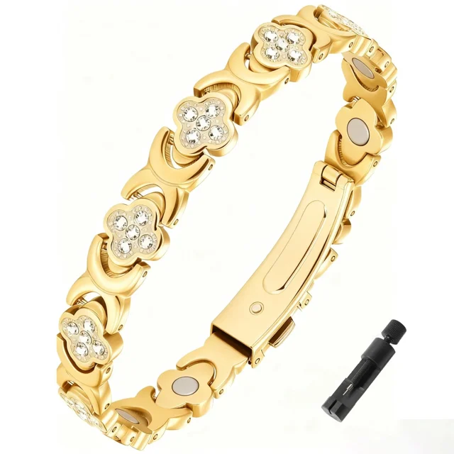 DEBGFS PURE COPPER CLOVER BIO MAGNETIC BANGLE/BRACELET HEALING ARTHRITIS/PAIN RELIEF,Gold-color