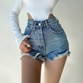 thumbnail image 2 of WUUKONG/Shorts de mezclilla de verano para mujer con cintura alta, pierna ancha y corte A, desgastados y rasgados Gao Jiahui unisex, 2 of 2