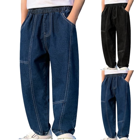 Bovxnpu Unisex Girls Wide Leg Jeans Lightweight Denim Pants Solid Straight Wide Leg Jeans Summer Casual Pants Pants