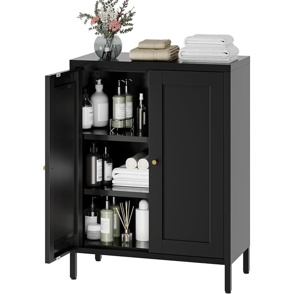 Small Metal Cabinet,Bathroom Storage Cabinet with 2 Adjustable Shelves and 2 Doors,Freestanding Sideboard for Small Spaces, Living Room, Home Office, Dining Room