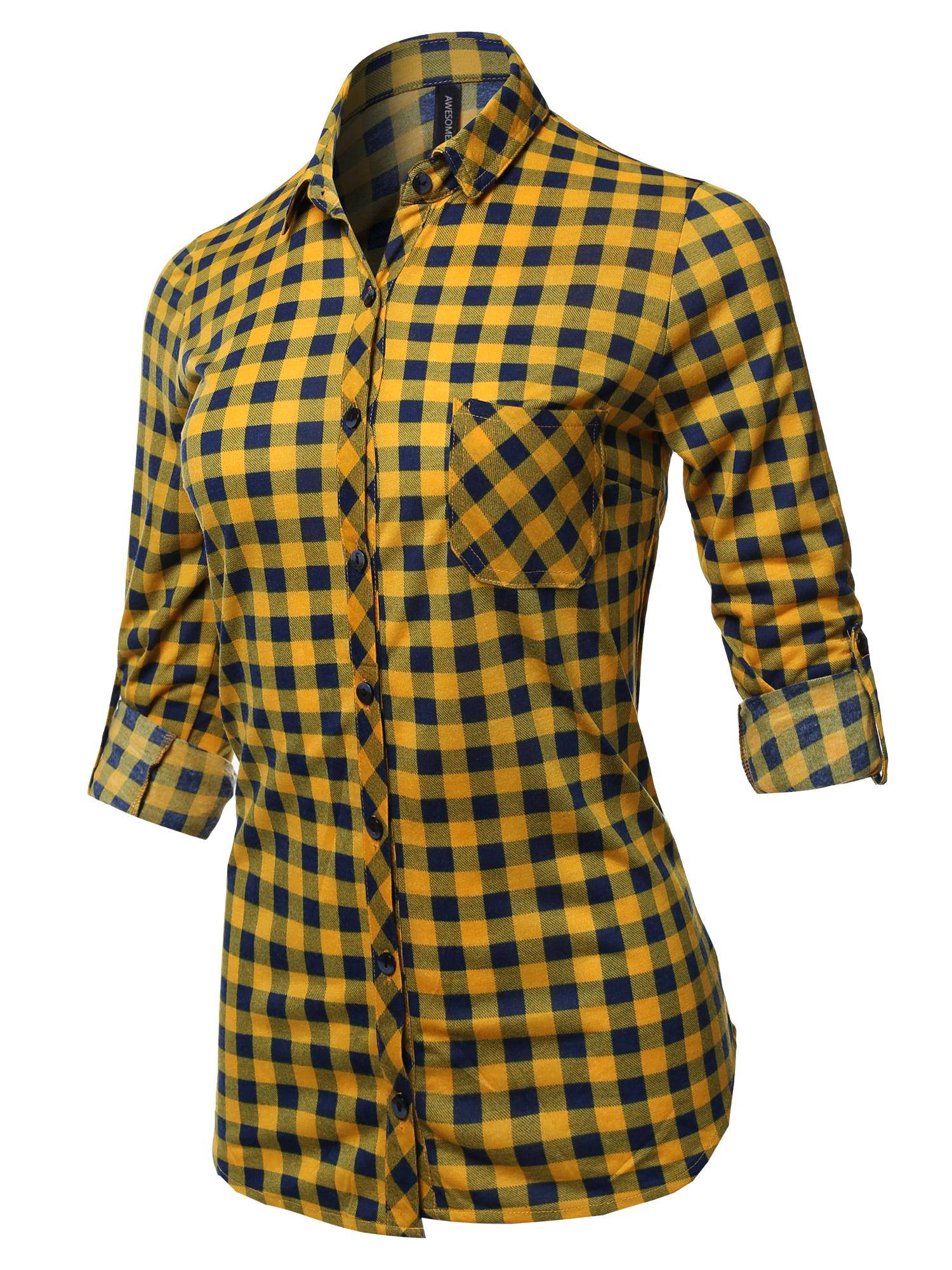 FashionOutfit Women's Casual Lightweight Long Sleeve Button Down Plaid ...