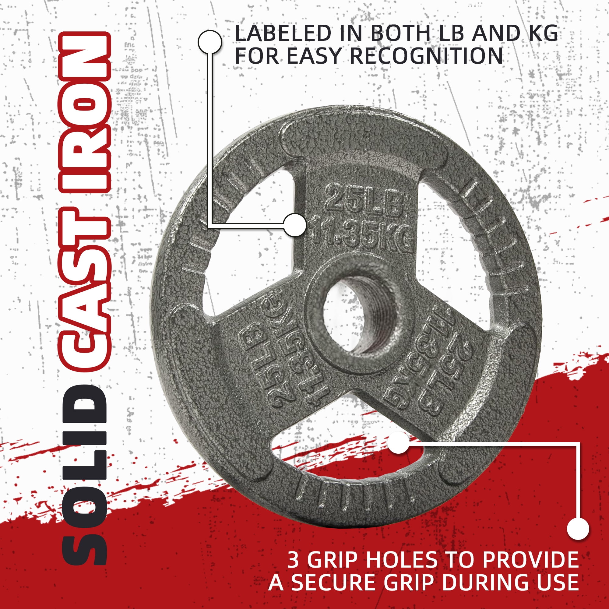 FlexWave 2" Olympic Cast Iron Weight Plates, 2.5-45 lb Set, Rust-Proof Enamel Coating & Tri-Grip Handles, Home & Commercial Gym