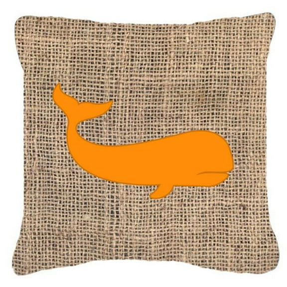 Whale Burlap and Orange Indoor & Outdoor Decorative Fabric Pillow - 18 x 18 in.