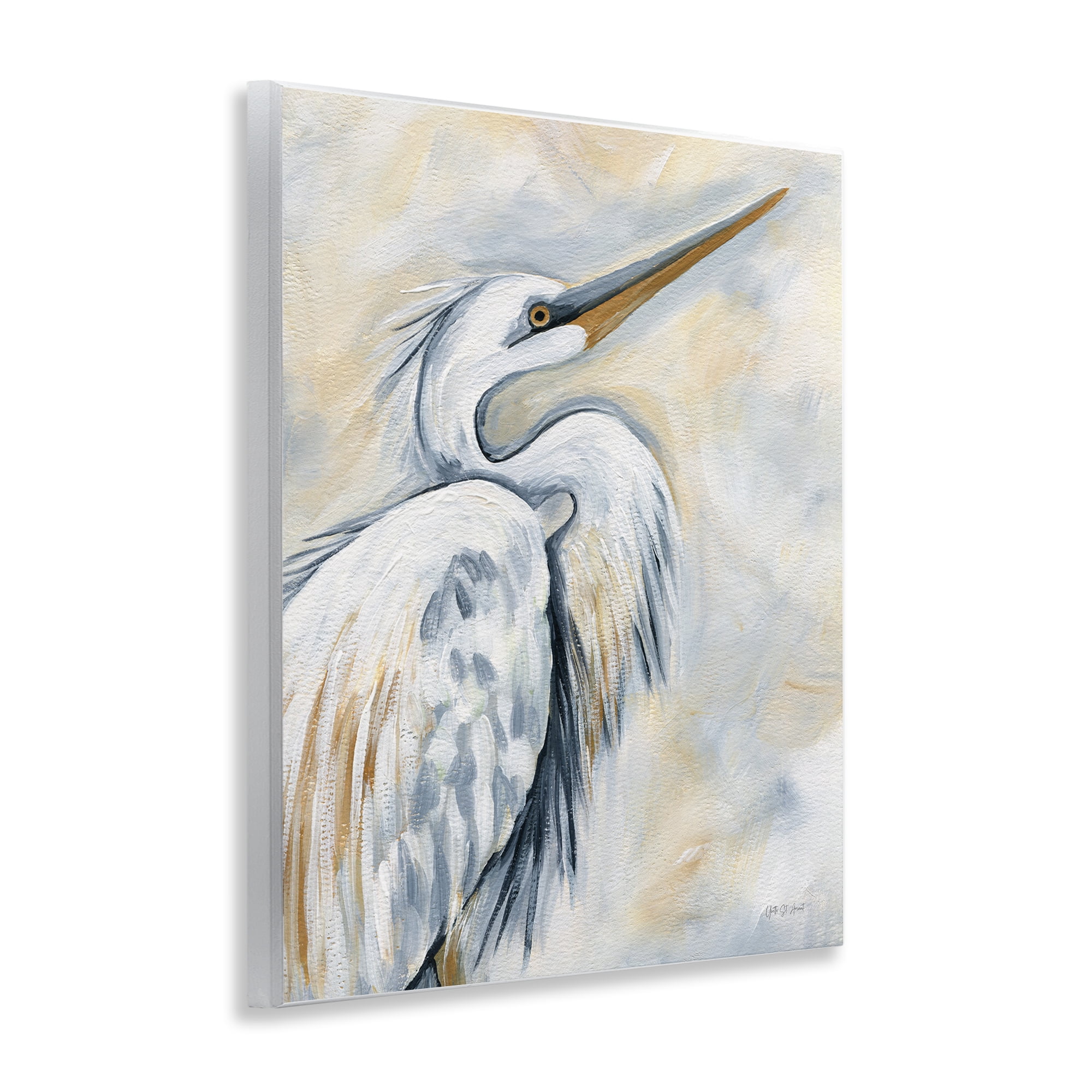 Stupell Industries Muted White Egret Animals & Insects Painting Unframed Art Print Wall Art, 11 x 14