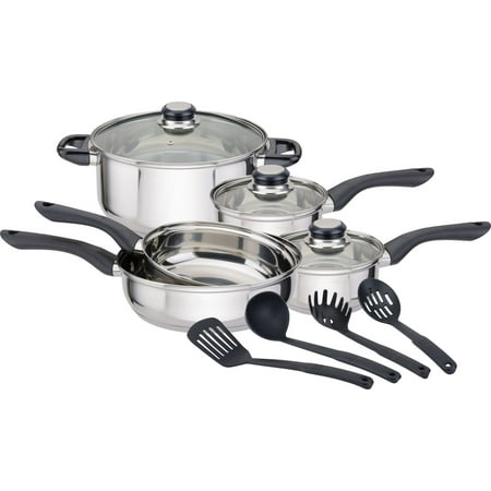 All For You Stainless Steel Cookware Set Fry Pan & Soup Pot with Glass lid (12 PCs (14