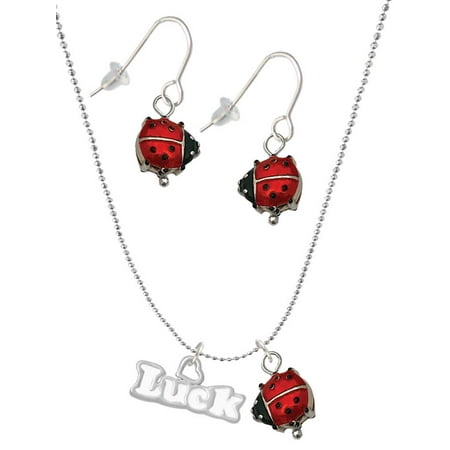 Delight Jewelry White Luck with Heart Red Lucky Ladybug Necklace and Dangle Earrings Set Delight Jewelry White Luck with Heart Red Lucky Ladybug Necklace and Dangle Earrings Set