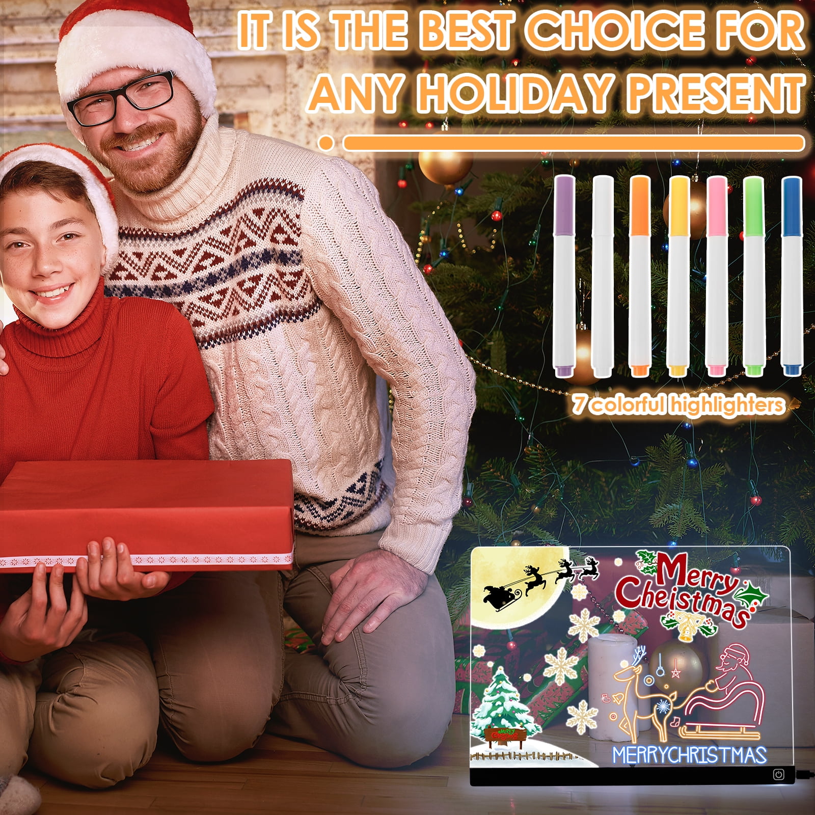 Threns LED Drawing Board Glowing Acrylic LED Message Board with 7 Colors Lights and Stand Illuminated Drawing Pad for Kids Office Home
