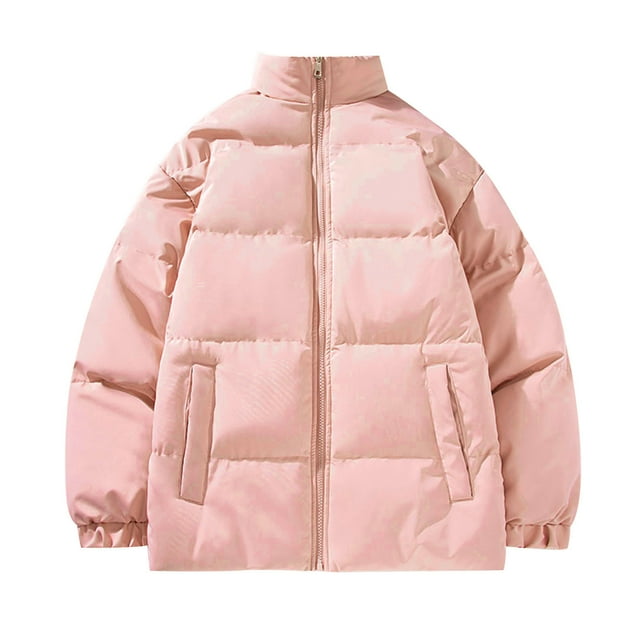 Ceisia Men's Solid Color Stand-Collar Padded Jacket with Quilted Design Pink L Gifts