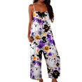 thumbnail image 2 of Womens Halloween Jumpsuits Ghost Bat Wide Leg Backless Spooky Overalls Skull Skeleton Halter Horror Rompers, S, 2 of 6