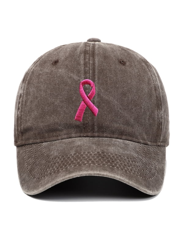 Lilgiuy Breast Cancer Awareness Baseball Hat for Men Women, Fashionable Pink Ribbon Graphic Breathable Baseball Cap Adjustable Denim Hat Gift for Friends or Family, Coffee