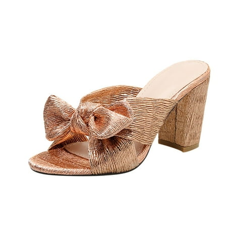 

Women Lady Peep Toe Champagne Gold Stylish Bow Knot Shiny Cross Slip Heels Shoes women slippers cheap slippers slipper
