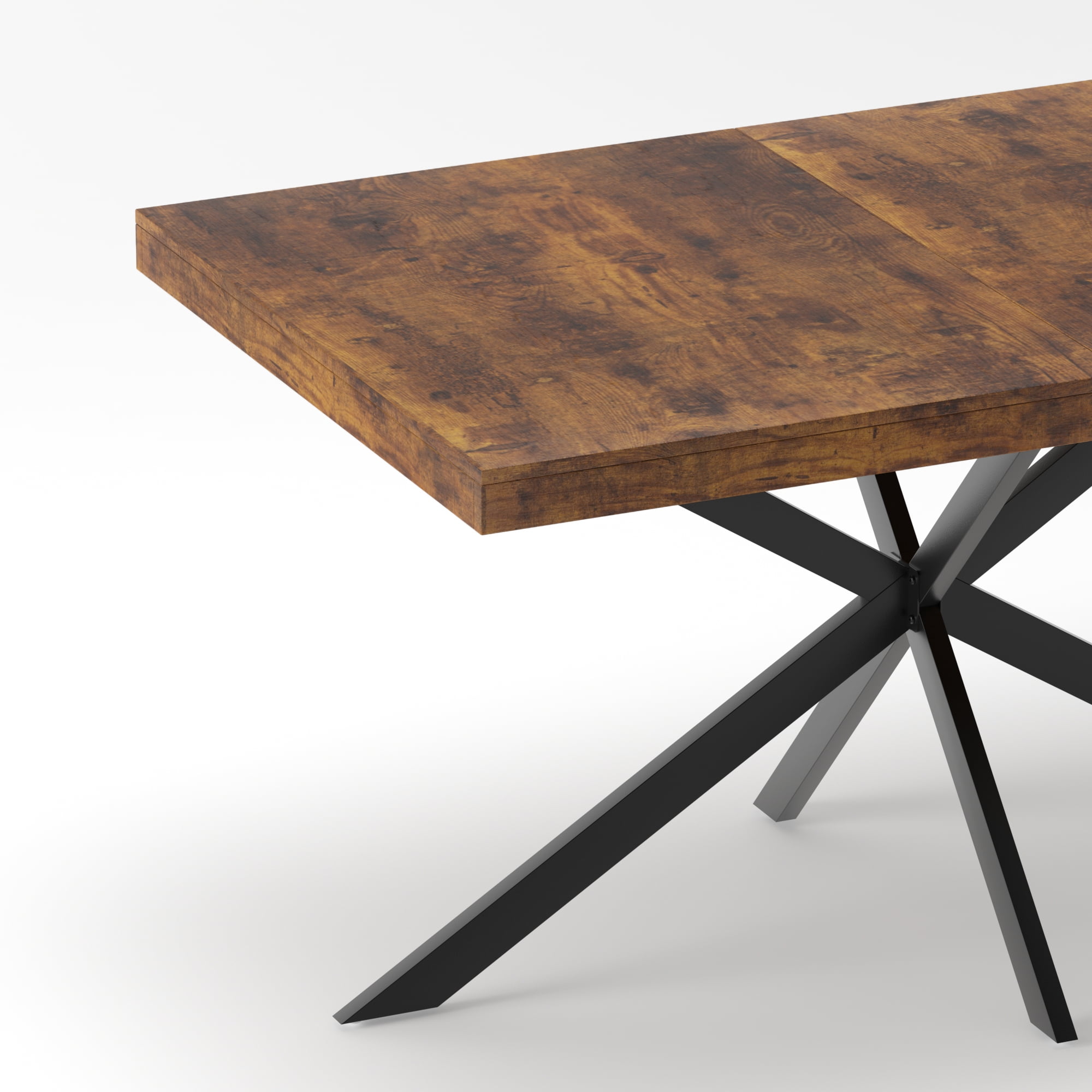 BSHTI 55.11"-70.86" MDF Extendable Rectangular Dining Table with Metal Base and Storage Box for Kitchen/Dining Room（Brown）