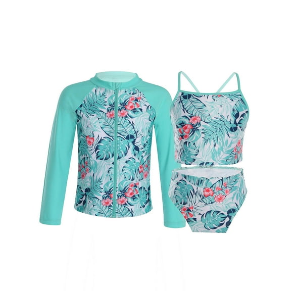Alvivi Big Girls 3 Piece Rash Guard Swimsuit Tankini Vest Top Bottoms Bathing Suit 4-16